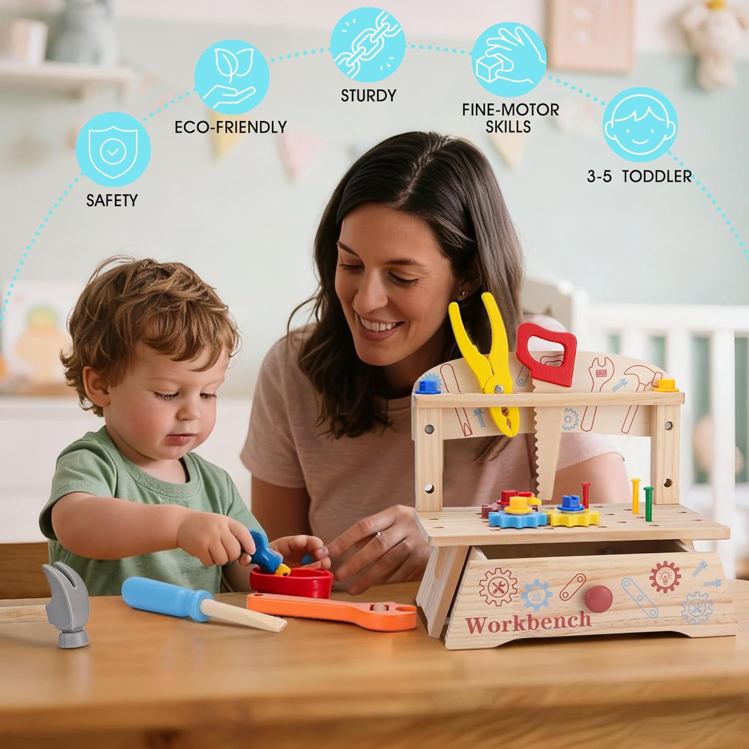 Drewniana warsztatka narzędzio – Kids Education Tools recenzja i cena